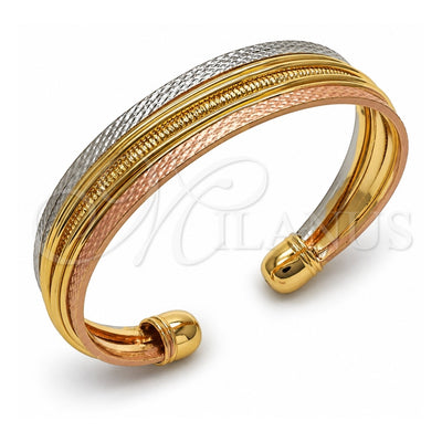 Oro Laminado Individual Bangle, Gold Filled Style Diamond Cutting Finish, Tricolor, 07.170.0069 (Thickness, One size fits all)