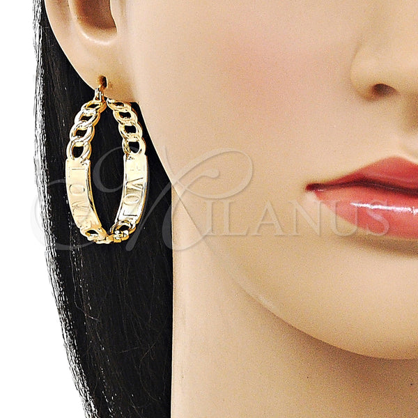 Gold Filled Hoop Earrings — Medium Hoop Miami Cuban and Love Design Polished — alternate product view — SKU 160422 | Oro Laminado aretes de aro — Medium Hoop Miami Cuban and Love diseño pulido — SKU 160422