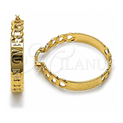 Oro Laminado Medium Hoop, Gold Filled Style Miami Cuban and Love Design, Polished, Golden Finish, 02.170.0514.40