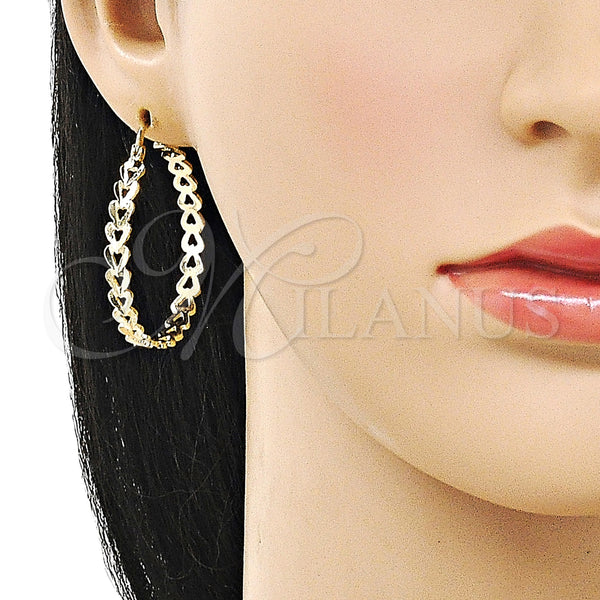 Gold Filled Hoop Earrings — Medium Hoop Heart Design Diamond Cutting 02. — alternate product view — SKU 160424 | Oro Laminado aretes de aro — Medium Hoop corazón diseño Diamond Cutting 02. — SKU 160424
