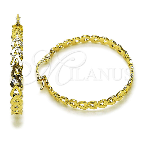 Gold Filled Hoop Earrings — Medium Hoop Heart Design Diamond Cutting 02. — main product view — SKU 160424 | Oro Laminado aretes de aro — Medium Hoop corazón diseño Diamond Cutting 02. — SKU 160424