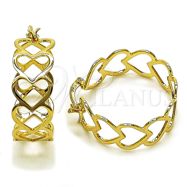 Gold Filled Hoop Earrings — Medium Hoop Heart Design Polished 02. — main product view — SKU 160427 | Oro Laminado aretes de aro — Medium Hoop corazón diseño pulido 02. — SKU 160427