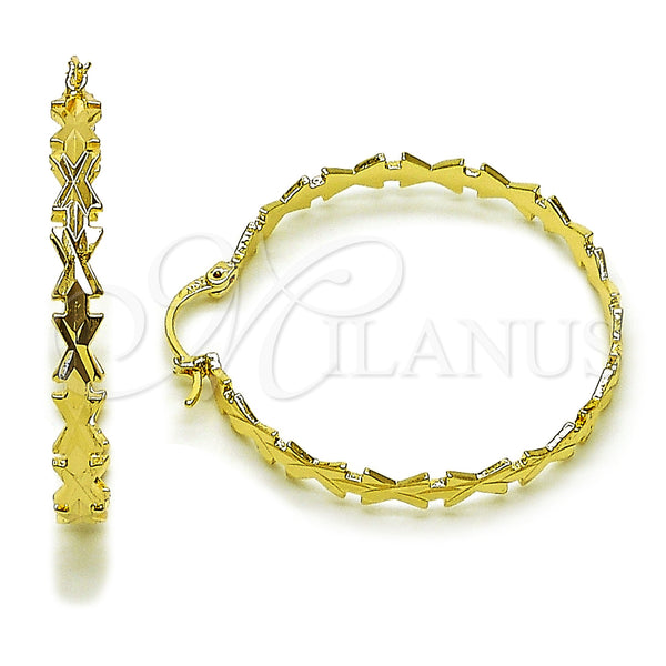 Gold Filled Hoop Earrings — Medium Hoop Diamond Cutting 02. — main product view — SKU 160428 | Oro Laminado aretes de aro — Medium Hoop Diamond Cutting 02. — SKU 160428