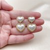 Oro Laminado Stud Earring, Gold Filled Style Heart and Twist Design, with Ivory Pearl, Polished, Golden Finish, 02.341.0240