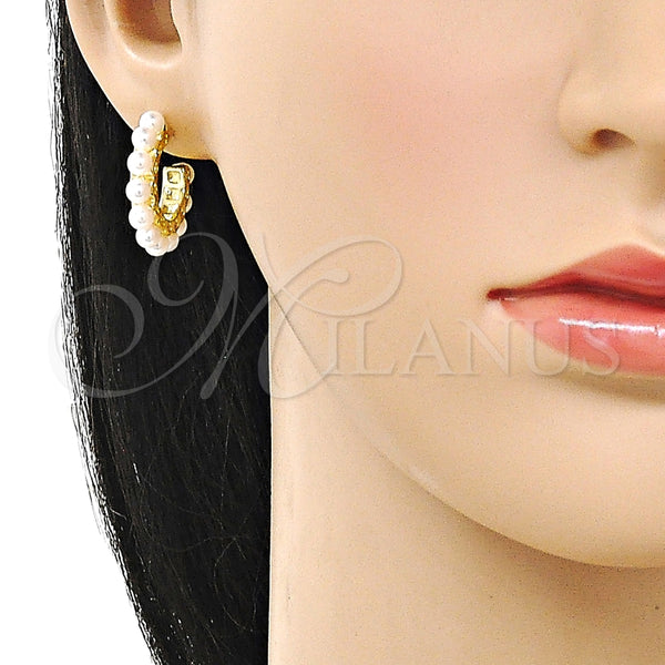 Gold Filled Hoop Earrings — Small Hoop Ball Design with Ivory Pearl Polished — alternate product view — SKU 160433 | Oro Laminado aretes de aro — aro pequeño Ball diseño with Ivory Pearl pulido — SKU 160433