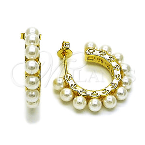 Gold Filled Hoop Earrings — Small Hoop Ball Design with Ivory Pearl Polished — main product view — SKU 160433 | Oro Laminado aretes de aro — aro pequeño Ball diseño with Ivory Pearl pulido — SKU 160433