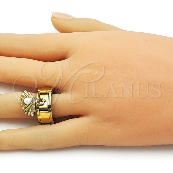 Stainless Steel Ring — Multi Stone Ring Shell Design with White Cubic — alternate product view — SKU 160440 | Acero Inoxidable anillo — Multi Stone Ring Shell diseño with blanco Cubic — SKU 160440