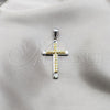 Stainless Steel Religious Pendant, Cross Design, with White Crystal, Polished, Steel Finish, 05.63.1209