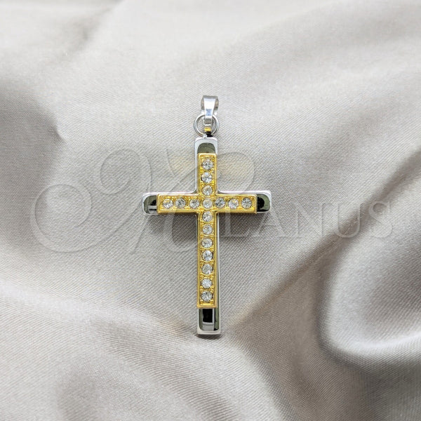 Stainless Steel Religious Pendant, Cross Design, with White Cubic Zirconia, Polished, Steel Finish, 05.63.1210