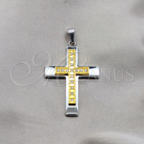 Stainless Steel Religious Pendant, Cross Design, with White Cubic Zirconia, Polished, Steel Finish, 05.63.1211