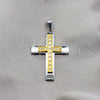 Stainless Steel Religious Pendant, Cross Design, with White Cubic Zirconia, Polished, Steel Finish, 05.63.1211