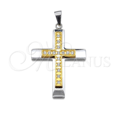 Stainless Steel Religious Pendant, Cross Design, with White Cubic Zirconia, Polished, Steel Finish, 05.63.1211 for wholesale, main product view