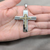 Stainless Steel Religious Pendant, Cross Design, with White Crystal, Polished, Steel Finish, 05.63.1212