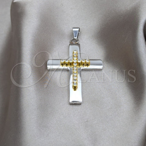 Stainless Steel Religious Pendant, Cross Design, with White Crystal, Polished, Steel Finish, 05.63.1212