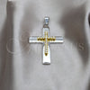 Stainless Steel Religious Pendant, Cross Design, with White Crystal, Polished, Steel Finish, 05.63.1212