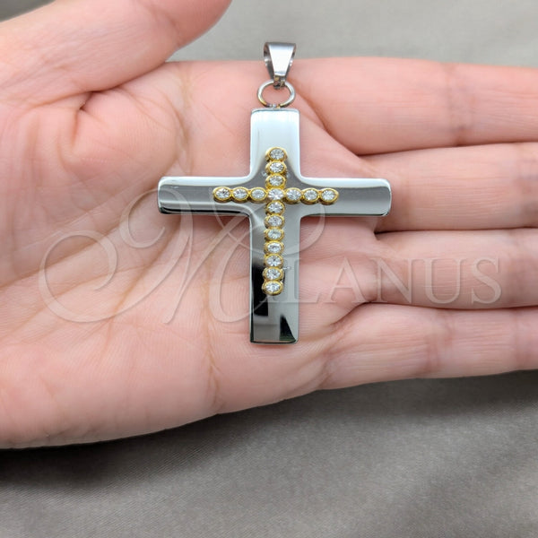 Stainless Steel Pendant — Religious Pendant Cross Design with White Crystal Polished — alternate product view — SKU 160520 | Acero Inoxidable dije — Religious Pendant cruz diseño with cristal blanco pulido — SKU 160520