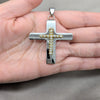 Stainless Steel Religious Pendant, Cross Design, with White Crystal, Polished, Steel Finish, 05.63.1212