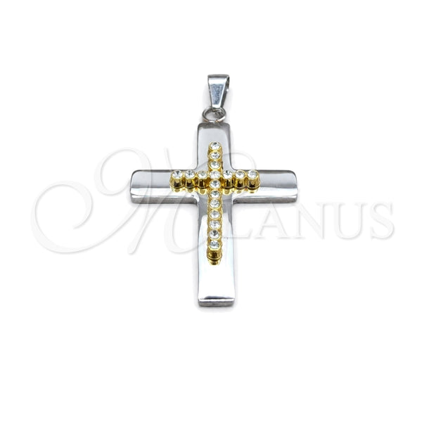 Stainless Steel Pendant — Religious Pendant Cross Design with White Crystal Polished — main product view — SKU 160520 | Acero Inoxidable dije — Religious Pendant cruz diseño with cristal blanco pulido — SKU 160520