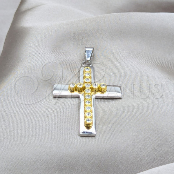 Stainless Steel Religious Pendant, Cross Design, with White Crystal, Polished, Steel Finish, 05.63.1213