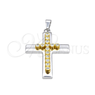 Stainless Steel Religious Pendant, Cross Design, with White Crystal, Polished, Steel Finish, 05.63.1213 for wholesale, main product view