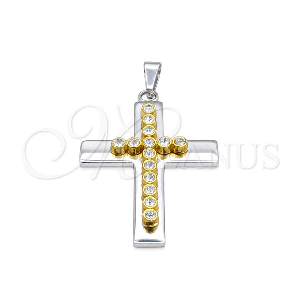 Stainless Steel Pendant — Religious Pendant Cross Design with White Crystal Polished — main product view — SKU 160521 | Acero Inoxidable dije — Religious Pendant cruz diseño with cristal blanco pulido — SKU 160521