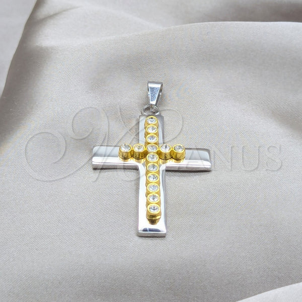 Stainless Steel Pendant — Religious Pendant Cross Design with White Crystal Polished — main product view — SKU 160521 | Acero Inoxidable dije — Religious Pendant cruz diseño with cristal blanco pulido — SKU 160521