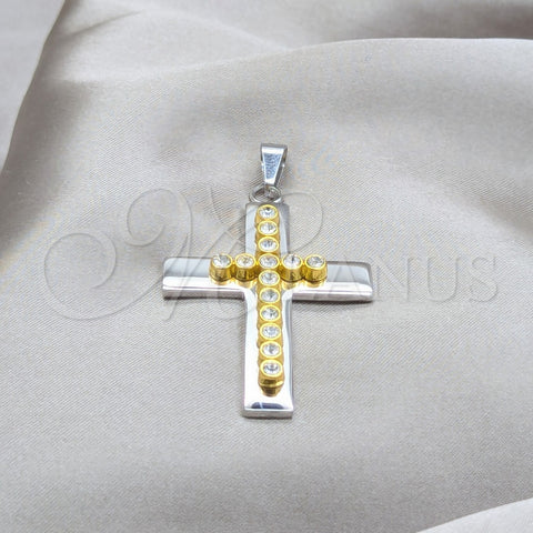 Stainless Steel Religious Pendant, Cross Design, with White Crystal, Polished, Steel Finish, 05.63.1213