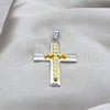 Stainless Steel Religious Pendant, Cross Design, with White Crystal, Polished, Steel Finish, 05.63.1213
