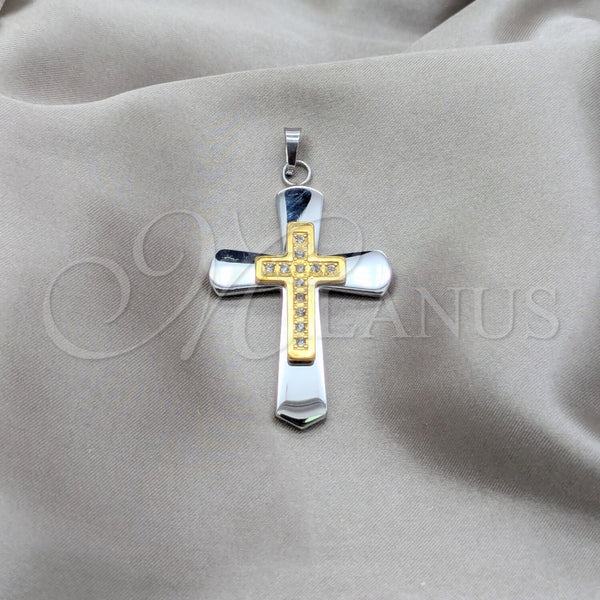 Stainless Steel Religious Pendant, Cross Design, with White Cubic Zirconia, Polished, Steel Finish, 05.63.1214
