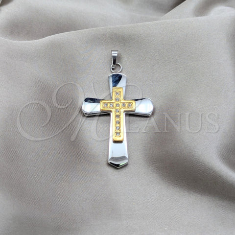 Stainless Steel Religious Pendant, Cross Design, with White Cubic Zirconia, Polished, Steel Finish, 05.63.1214