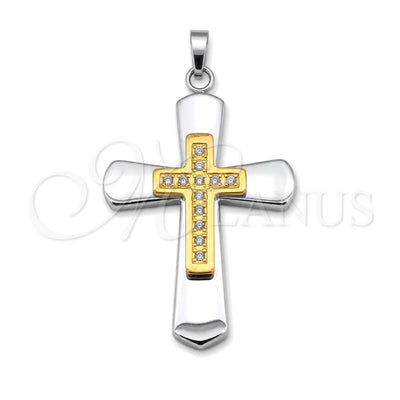 Stainless Steel Religious Pendant, Cross Design, with White Cubic Zirconia, Polished, Steel Finish, 05.63.1214 for wholesale, main product view
