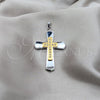 Stainless Steel Religious Pendant, Cross Design, with White Cubic Zirconia, Polished, Steel Finish, 05.63.1214