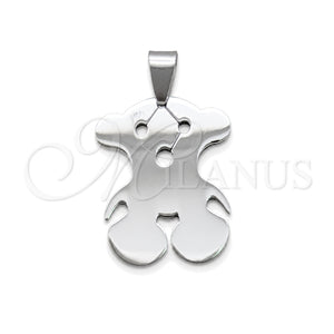 Stainless Steel Fancy Pendant, Teddy Bear Design, Polished, Steel Finish, 05.63.1220