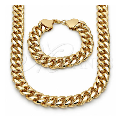 Oro Laminado Necklace and Bracelet, Gold Filled Style Miami Cuban Design, Polished, Golden Finish, 06.331.0008