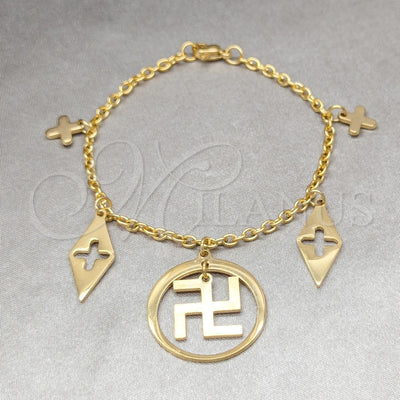 Stainless Steel Charm Bracelet, Diamond Design, Polished, Golden Finish, 03.63.22960.07 (03 MM Thickness, 7 for wholesale, main product view
