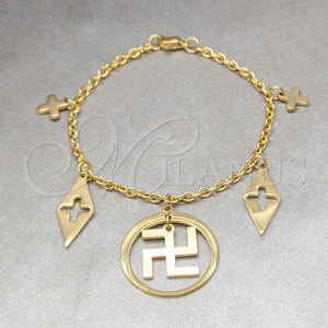 Stainless Steel Charm Bracelet, Diamond Design, Polished, Golden Finish, 03.63.22960.07 (03 MM Thickness, 7 Inches Length)