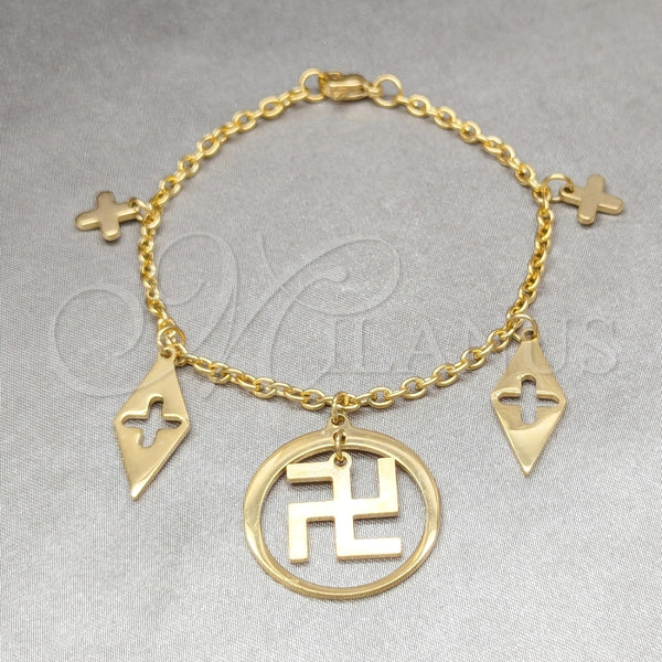 Stainless Steel Charm Bracelet, Diamond Design, Polished, Golden Finish, 03.63.22960.07 (03 MM Thickness, 7 Inches Length)