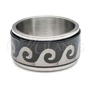 Stainless Steel Mens Ring, Black Enamel Finish, Steel Finish, 01.63.0580.05 (Size 5)