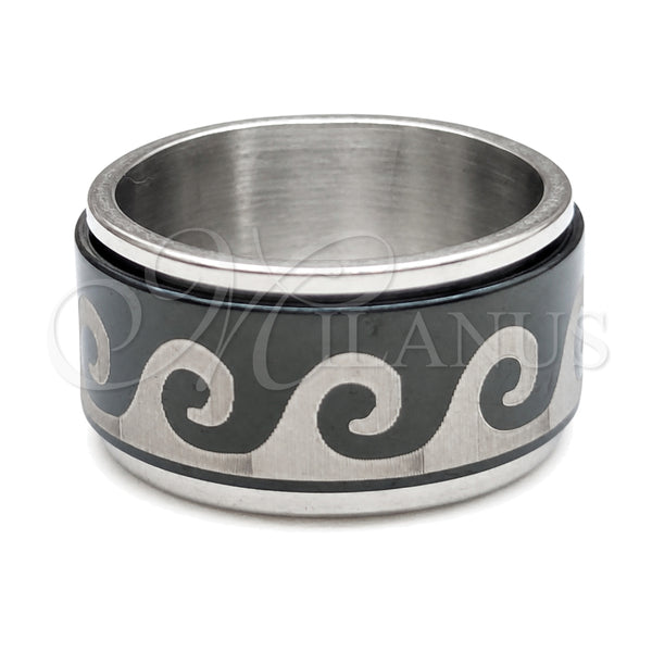 Stainless Steel Mens Ring, Black Enamel Finish, Steel Finish, 01.63.0580.05 (Size 5)