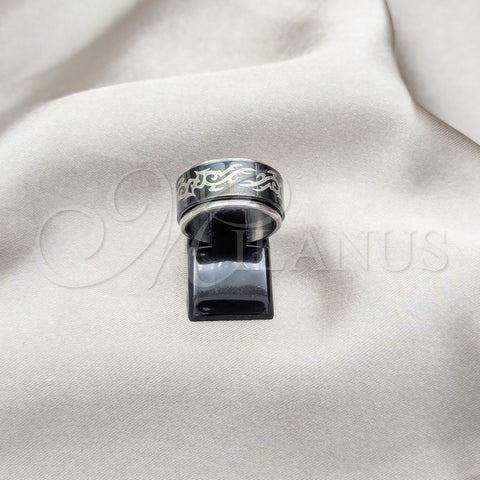 Stainless Steel Mens Ring, Black Enamel Finish, Steel Finish, 01.63.0580.05 (Size 5)