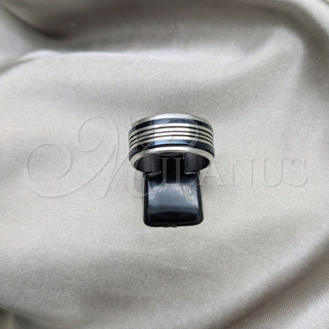 Stainless Steel Mens Ring, Double Design, Polished, Steel Finish, 01.63.0585.07 (Size 7)
