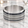 Stainless Steel Mens Ring, Double Design, Polished, Steel Finish, 01.63.0585.08 (Size 9)
