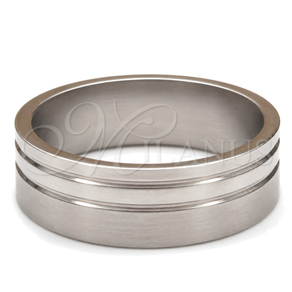Stainless Steel Mens Ring, Double Design, Polished, Steel Finish, 01.63.0589.07 (Size 7)