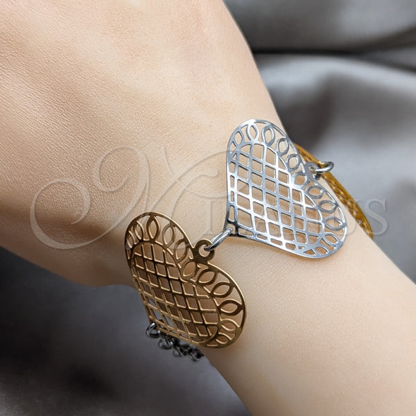 Stainless Steel Bracelet — Fancy Bracelet Heart Design Polished Tricolor 03.63. 06 — alternate product view — SKU 160614 | Acero Inoxidable brazalete — elegante Bracelet corazón diseño pulido Tricolor 03.63. 06 — SKU 160614