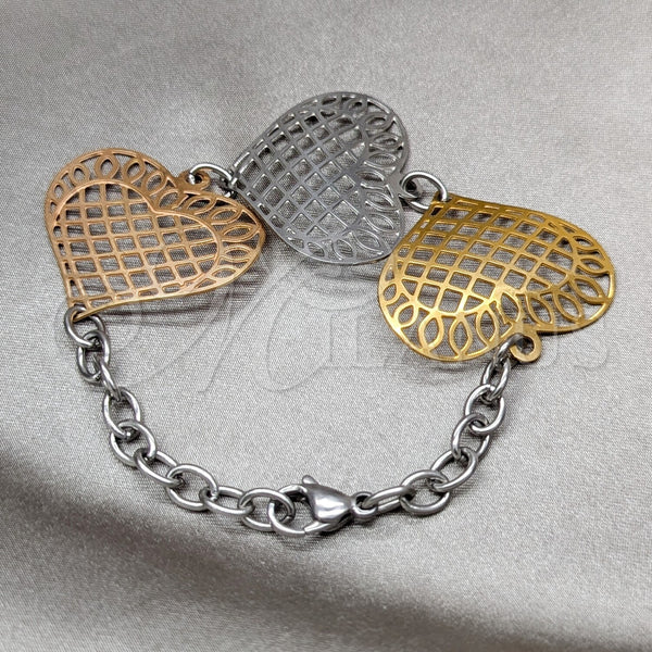 Stainless Steel Bracelet — Fancy Bracelet Heart Design Polished Tricolor 03.63. 06 — main product view — SKU 160614 | Acero Inoxidable brazalete — elegante Bracelet corazón diseño pulido Tricolor 03.63. 06 — SKU 160614