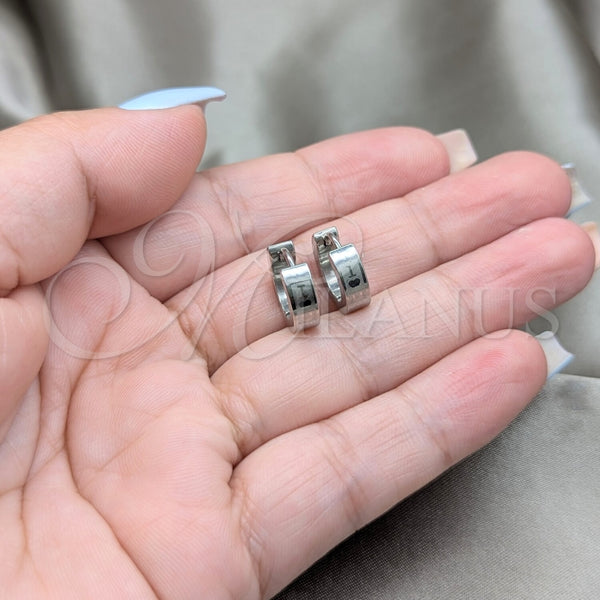 Stainless Steel Hoop Earrings — Huggie Hoop Love Design Polished 02.63. — alternate product view — SKU 160623 | Acero Inoxidable aretes de aro — Huggie Hoop Love diseño pulido 02.63. — SKU 160623