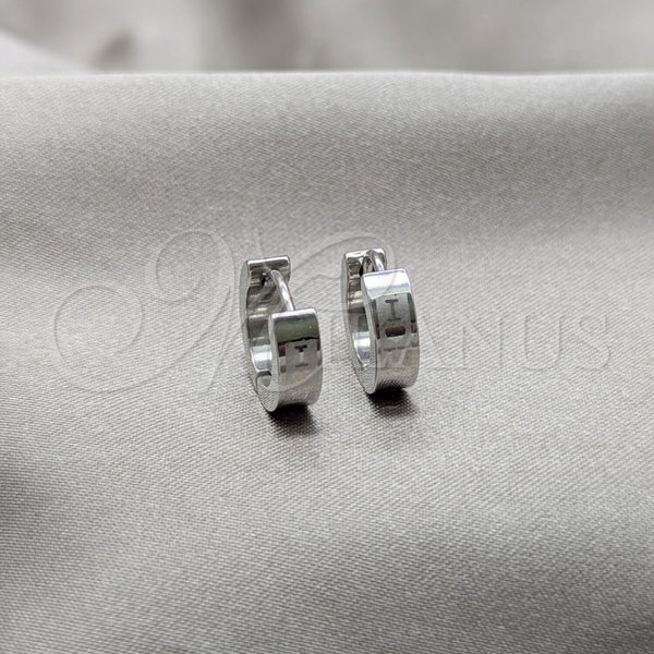 Stainless Steel Hoop Earrings — Huggie Hoop Love Design Polished 02.63. — main product view — SKU 160623 | Acero Inoxidable aretes de aro — Huggie Hoop Love diseño pulido 02.63. — SKU 160623