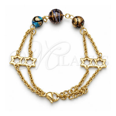 Stainless Steel Fancy Bracelet, Ball and Star Design, with Multicolor Crystal, Polished, Golden Finish, 03.63.22984.07 (02 MM Thickness, 7 Inches Length)