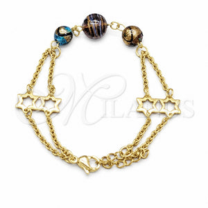 Stainless Steel Fancy Bracelet, Ball and Star Design, with Multicolor Crystal, Polished, Golden Finish, 03.63.22984.07 (02 MM Thickness, 7 Inches Length)