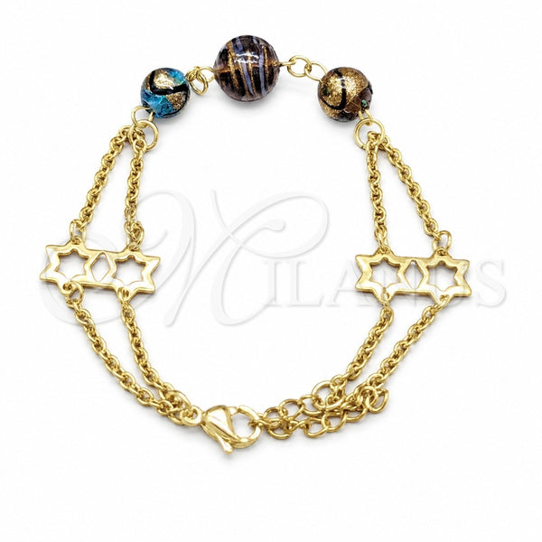 Stainless Steel Fancy Bracelet, Ball and Star Design, with Multicolor Crystal, Polished, Golden Finish, 03.63.22984.07 (02 MM Thickness, 7 Inches Length)